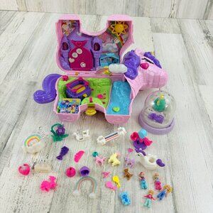 Polly Pocket Lot Unicorn Purse Playset 4 Polly Dolls and Extra Accessories
